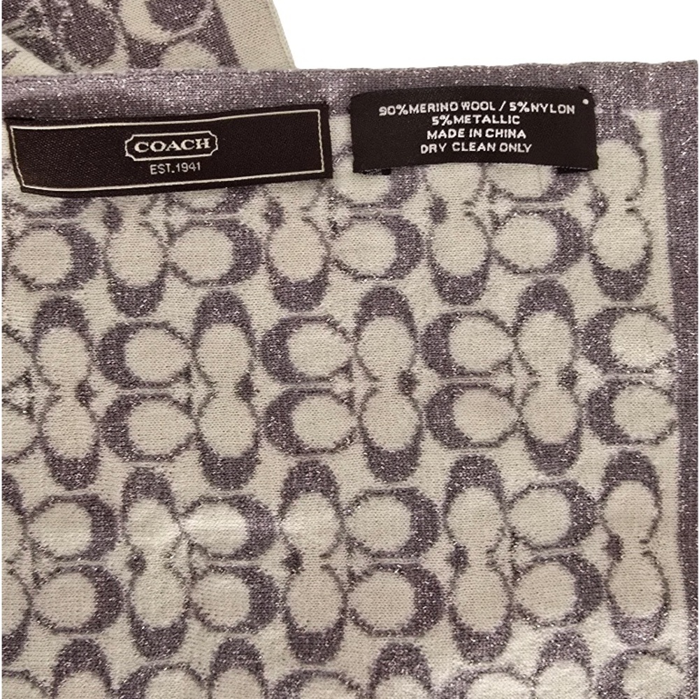 Coach Gray and Cream Patterned Scarf - Picture 3 of 4